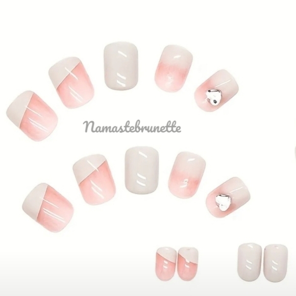 2/$16 Rhinestone Heart French Manicure Press On Nails - Picture 8 of 15